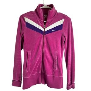 Vintage Nike Women’s Pink Full Zip-Up Velour Track Jacket- Size XSmall